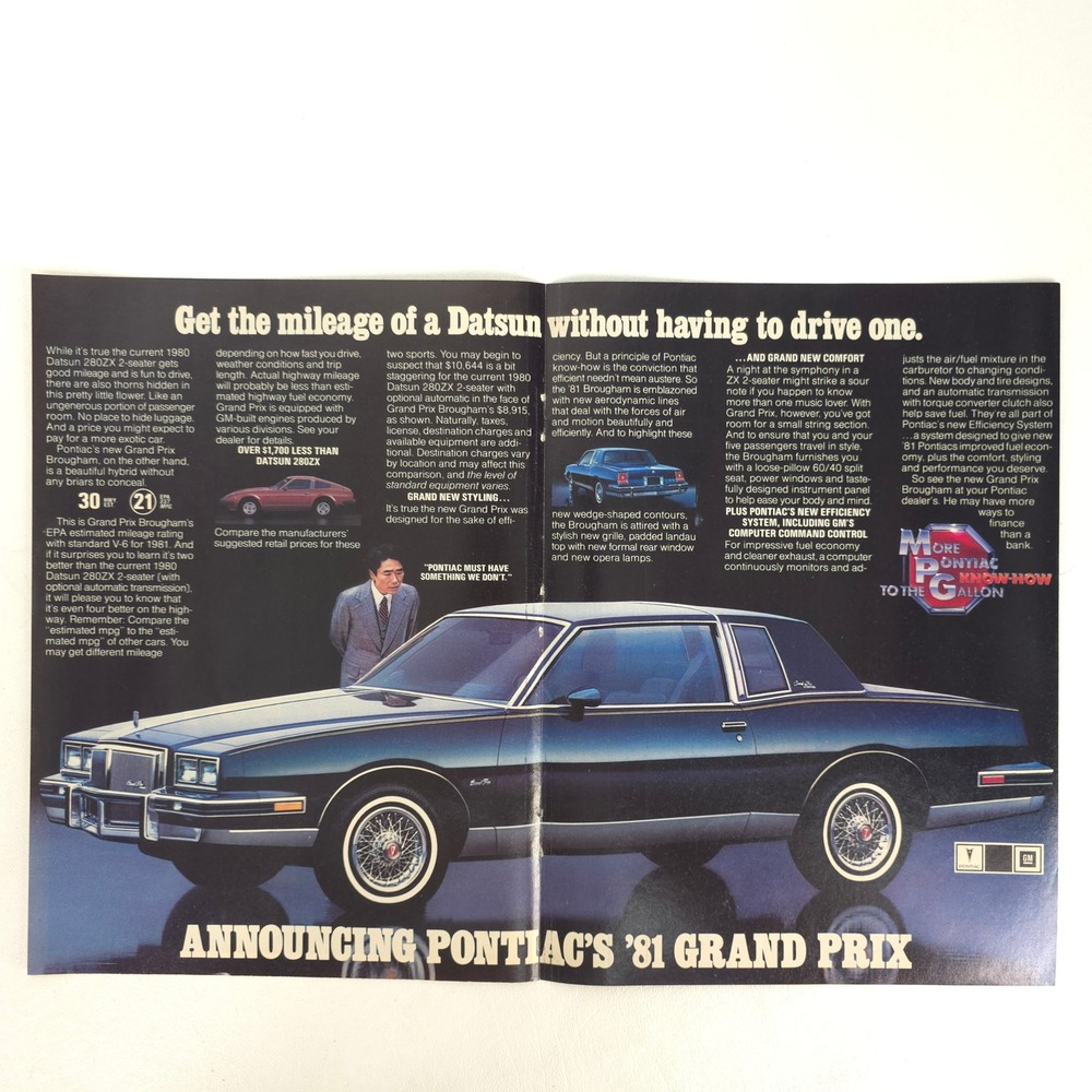 1981 Pontiac Grand Prix Brougham Print Ad Vintage Luxury Coupe Wall Art Decor